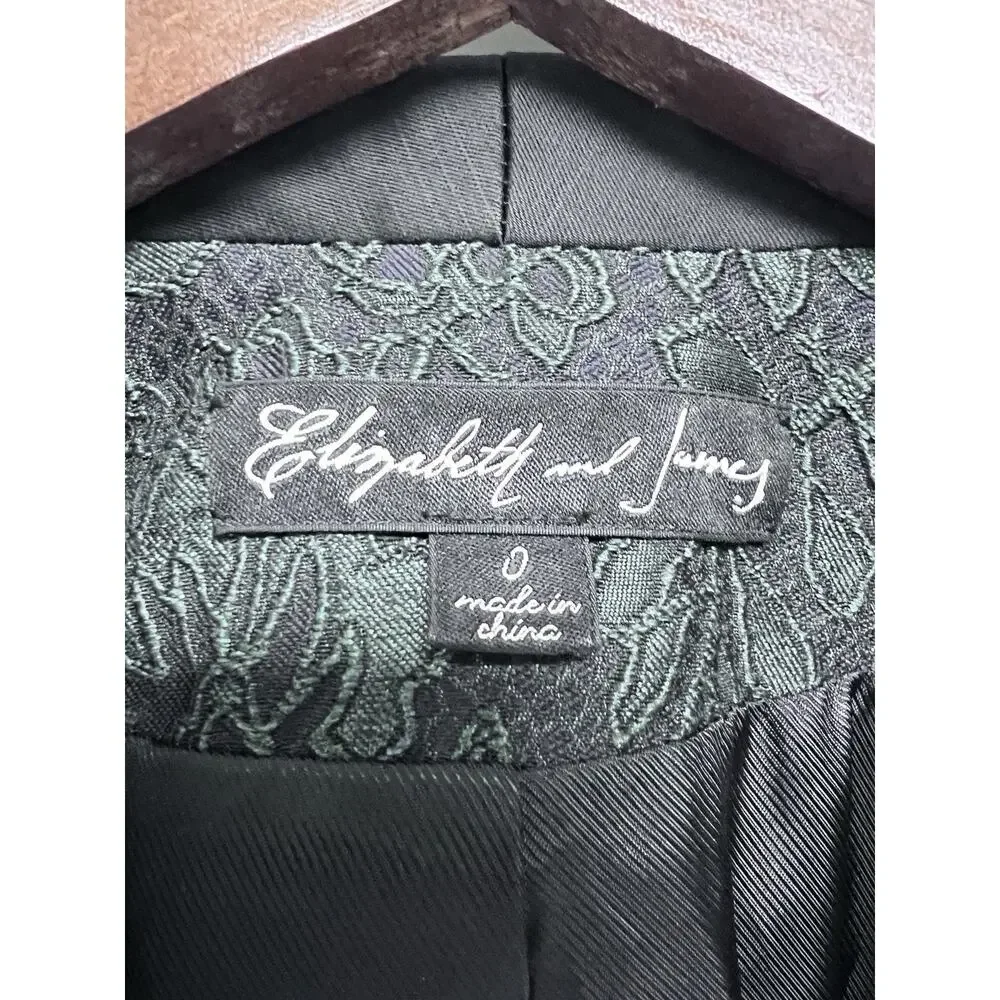 Elizabeth and James‎ Blazer Sz 0 Small Jacket Emerald Green Jacquard Glam Luxury
